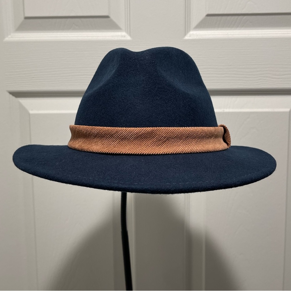 🛑 Blue Fedora Wool Hat by Brooklyn Hat Company with Tan Band